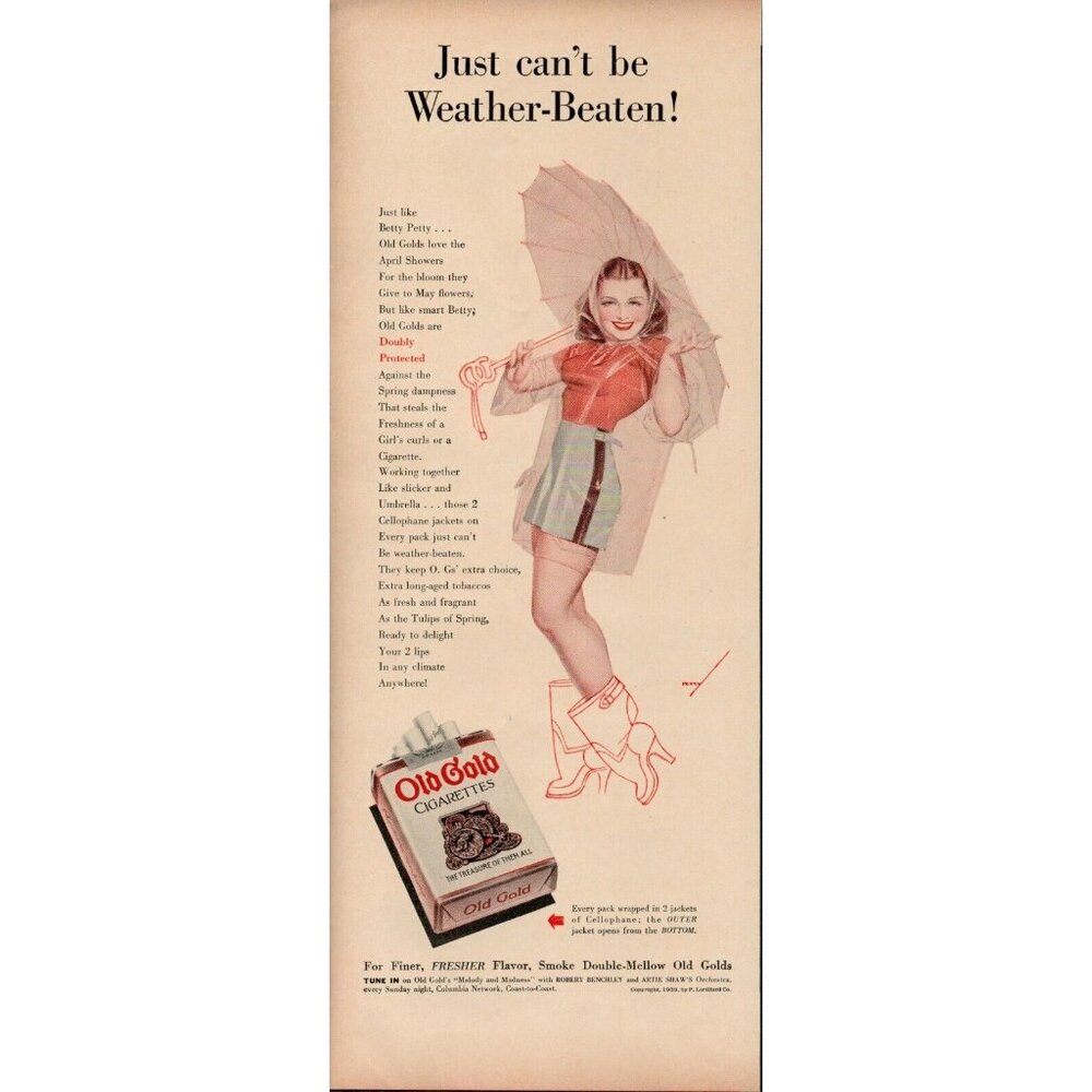 1939 Old Gold Cigarettes Vintage Print Ad (L10)